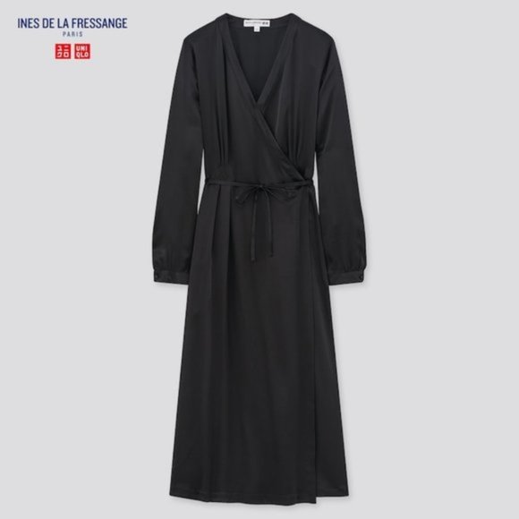 Ines de la Fressange (Uniqlo) Black Silk Wrap Dress - Picture 1 of 3